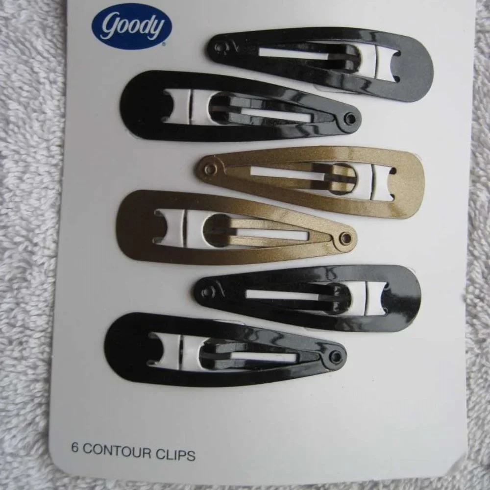 6 Goody Shiny Painted Metal Hair Contour Snap Clips Black Dark Gold Blonde 2007